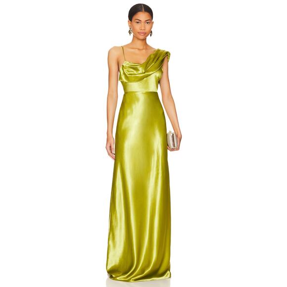 House of Harlow 1960 Antonia Gown Satin Off Shoulder Formal Evening Green Size M - Picture 2 of 13